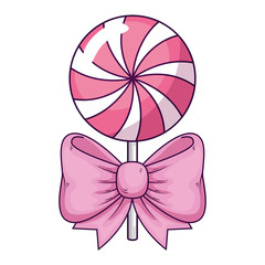 delicious lollipop with bow ribbon isolated icon vector illustration design