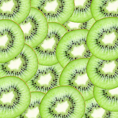 Kiwi slices background. Green fruit square pattern. Graphic design copy cut fruit section.