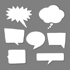 Set of cute hand drawn speech bubbles in doodle style. Talk clouds sketching. Balloon shapes with scribble texture collection for your blog, social network posts, advertisement