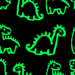 Vector seamless patterns. Trendy endless unique wallpaper with design elements. Graffiti dinosaurs sprayed.