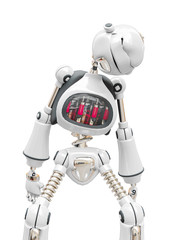 vintage robot cartoon on shut down pose in white background