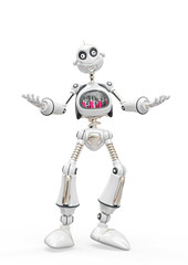 vintage robot cartoon saying give me a hug in white background