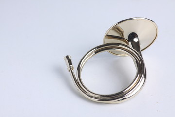 hunting horn isolated on white background. Flat lay