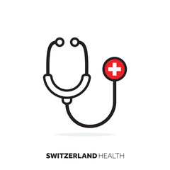 Switzerland healthcare concept. Medical stethoscope with country flag