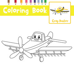 Coloring page Crop Duster cartoon character perspective view vector illustration