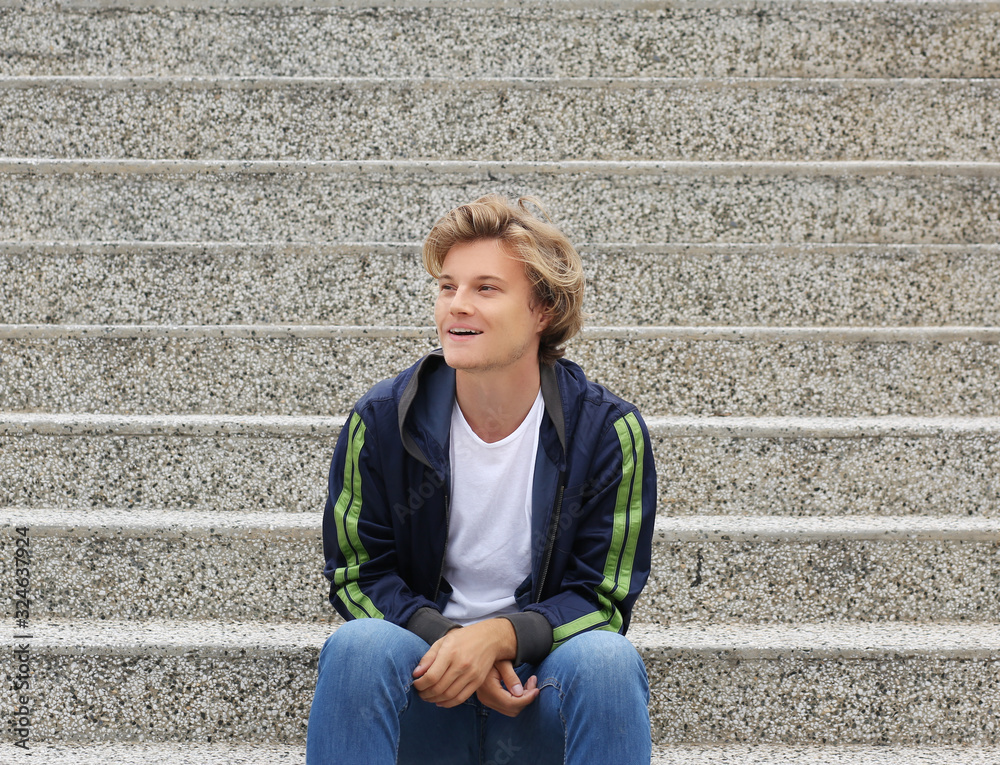 Canvas Prints attractive teenage boy in urban background.