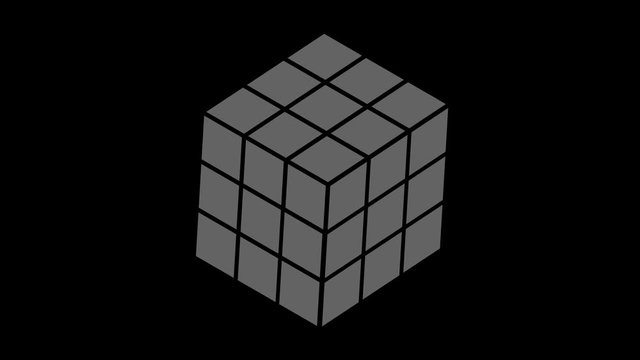 Graphic object in the shape of chained squares, in black and white with stroboscopic and hypnotic effect, which rotates clockwise decreasing the dimensions from the full screen to the disappearance.