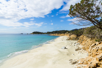 The beautiful turquoise water and white sand of Piscadeddus Beach, near Villasimius, Sardinia