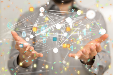code data concept in hand digital 3d