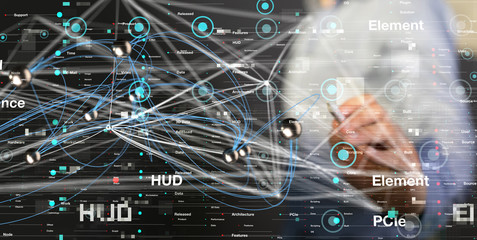 cloud connected to many objects on a virtual screen.