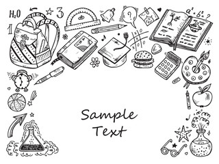 Back to school background with hand drawn doodle school supplies - Vector illustration