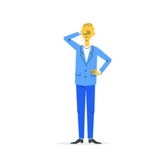 Obraz premium Cartoon character for presentation. Retro style animation businessman. Pose