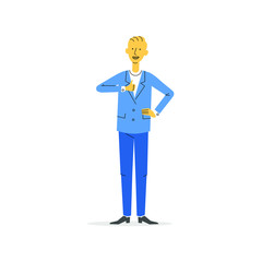 Cartoon character for presentation. Retro style animation businessman. Pose