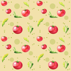Tomato salad pattern watercolor isolated beige background menu restaurant farm fresh eco friendly clean healthy