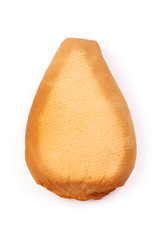 Traditional rustic smoked cheddar cheese, isolated on white background