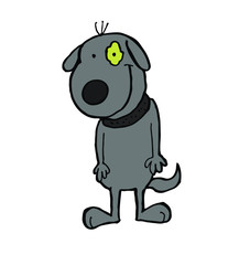 dog illustration with yellow spotted eyes and gray color. this is a vector.