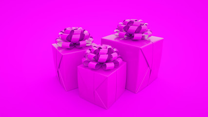 Gift boxes over pink background 3d illustration