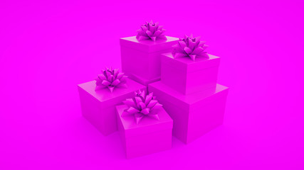 Gift boxes over pink background 3d illustration