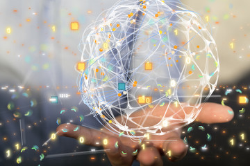 code data concept in hand digital 3d