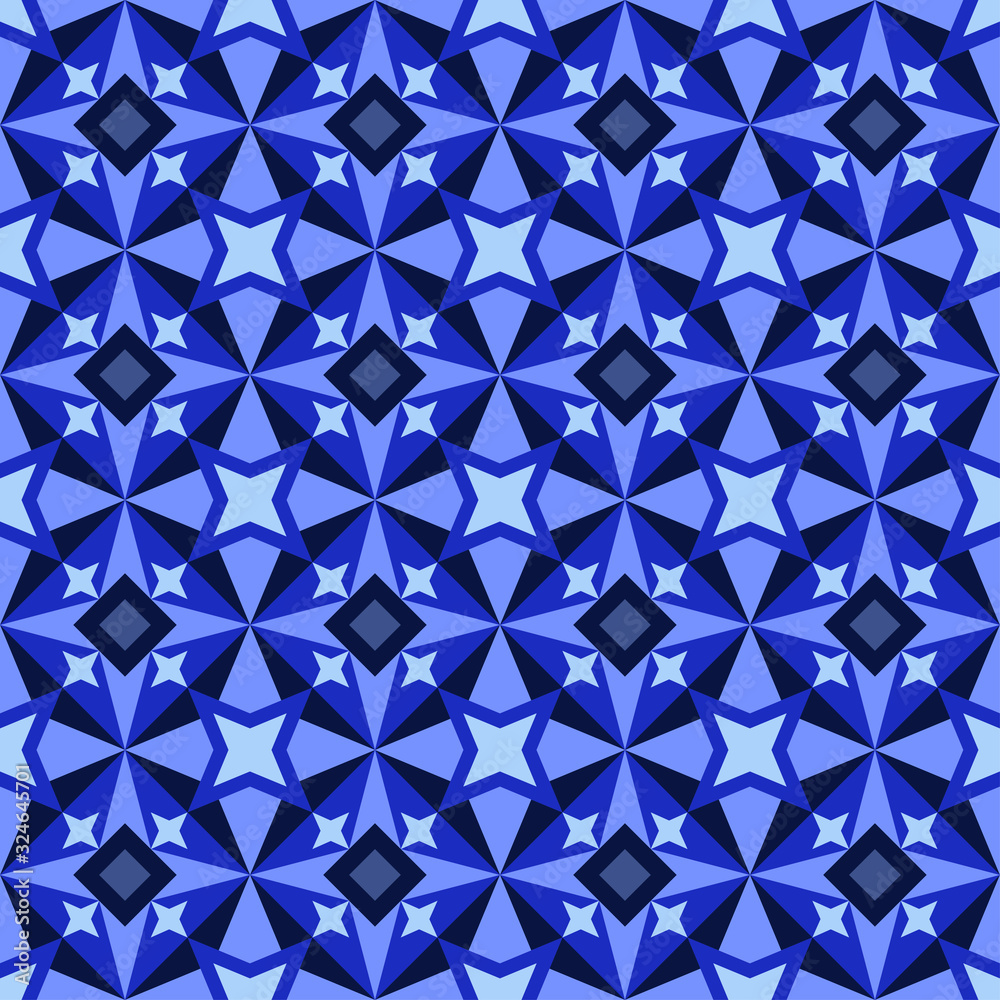 Poster Modern psychedelic seamless pattern in blue shades, great design for any purposes. Modern geometric vector illustration. Seamless pattern tile. Abstract graphic texture. Blue abstract background.