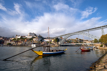 Fototapeta na wymiar Port Wine Boats at Douro River, Porto