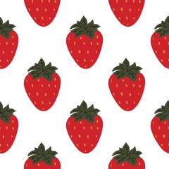 Seamless pattern with ripe strawberries on a white background. Colorful illustration. Suitable as packaging, print, fabric