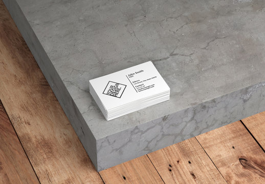Stack of White Business Cards Mockup on Concrete Background
