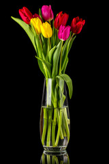 Tulips in a glass vase.