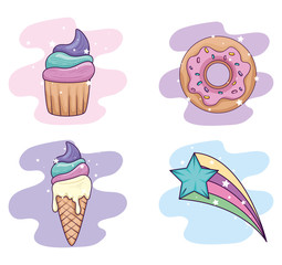 collection of sweet and fantasy icons vector illustration design