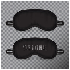 Eye sleep mask. Vector mock up illustration. Black sleep accessory object. Eye protection for rest night travel, blindfold