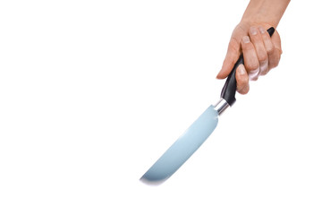 a pan in hands on a white background