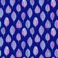 Foto op Plexiglas Donkerblauw Hand getekende stammenpatroon. Kleur boho stijl doodle achtergrond. Creatief naadloos patroon met mooie heldere abstracte bladeren. Kleurrijke textuur voor elk soort ontwerp. Grafische abstracte achtergrond.
