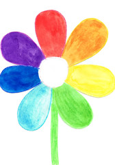 Magic seven-petal flower. Children's drawing, watercolor