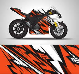 Racing motorcycle wrap decal and vinyl sticker design. Concept graphic abstract background for wrapping vehicles, motorsports, Sportbikes, motocross, supermoto and livery. Vector illustration.