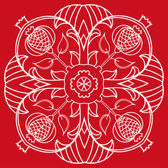 Vector seamless pattern with pomegranates. Floral pattern for cushion, pillow, bandanna, silk kerchief or shawl fabric print. Texture for clothes, bedclothes