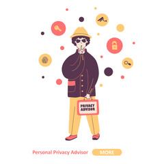 Personal privacy advisor, expert flat vector illustration
