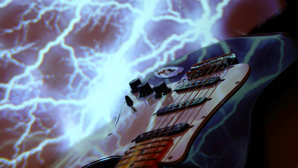 electric guitar closeup in the stage light 