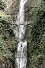 Multnomah Falls and Benson bridge in the Columbia River Gorge near Portland, Oregon. Travel USA.