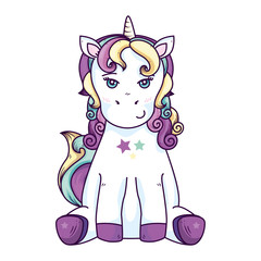 cute unicorn fantasy with stars decoration vector illustration design