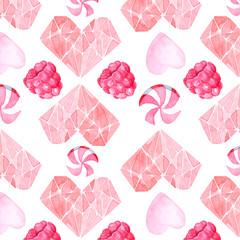 raspberry candy heart pattern on a white background