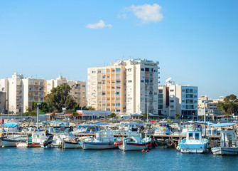 Fototapeta na wymiar Larnaca marina, apartments, cityscape, Cyprus