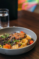 Beans and Rice Bowl with Cilantro and Tomatoes