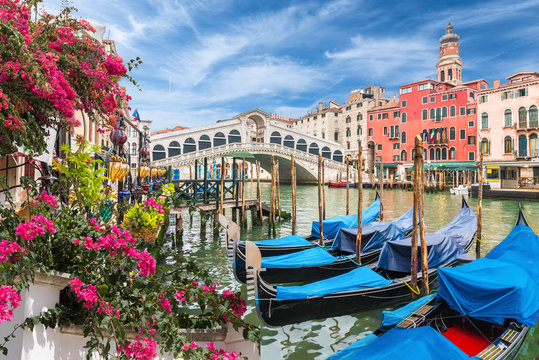 Glandscape with gondola on Grand Canal, Venice, Italy
