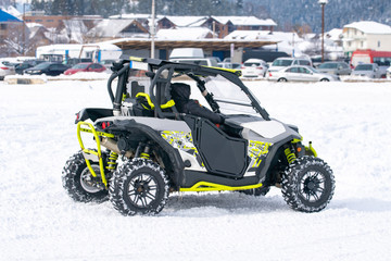 Quad bikes for rent in snow resort Bakuriani. Winter resort.