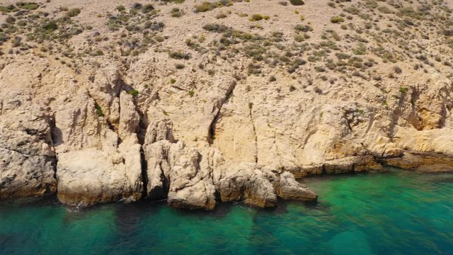 Adriatic Sea Cliffs at Golden Bay Beach on Island of Krk in Croatia, Aerial