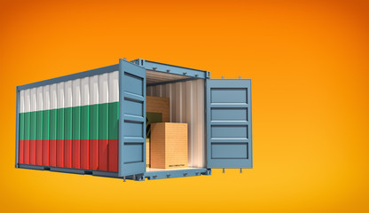 Shipping Container with Bulgaria flag - 3D Rendering