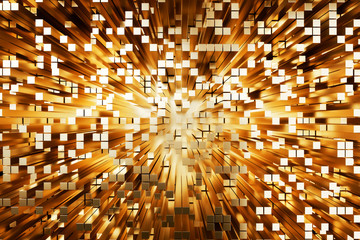 Futuristic Gold squares extruded abstract background , 3d render
