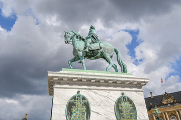 Sculpture of Frederik V on Horseback in Amalienborg Square in Copenhagen, Denmark.
