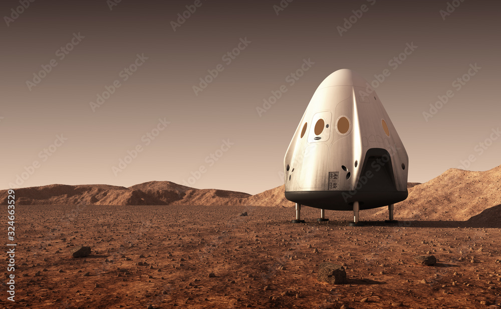 Canvas Prints descent module of commercial spacecraft on surface of planet mars