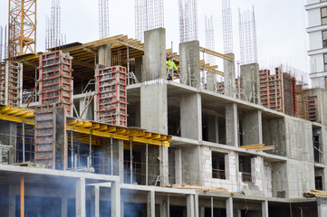 The process of construction and repair of a new modern cement concrete stone pannel monolithic...